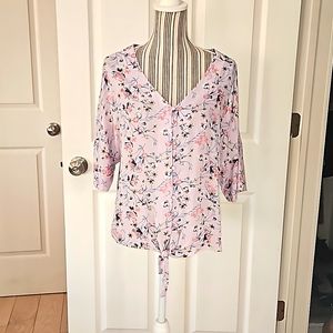 DYLAN RYAN Women Floral Tie Front Blouse Top Tunic Size M Botton Down
